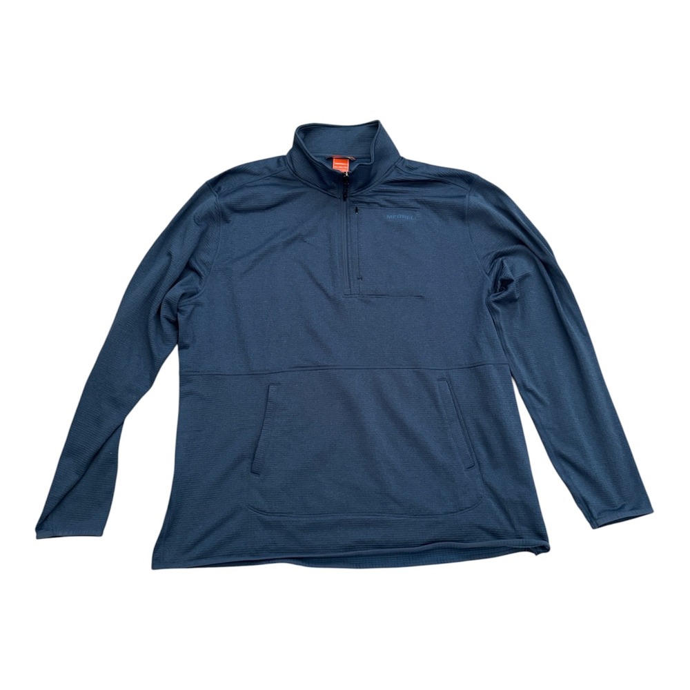 Merrell Mens XXL Navy Blue Grid Fleece Quarter Zip Pullover Hiking Sweater Top
